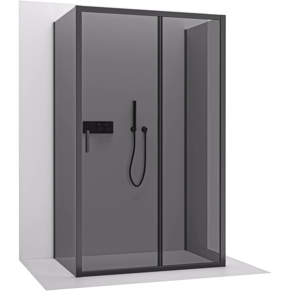 CERANO - Trojstenný sprchovací kút Varone LINE UL/P - 6 mm - čierna matná, grafitové sklo - 110x100x195 - posuvný CER-8050BD7830