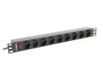 Lanberg PDU čierna / Zásuvková lišta do racku / 19" / 1U / 9x zásuvka / 16 A / 3 m (PDU-09E-0300-BK)