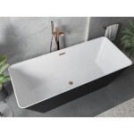 MEXEN/S - Velo Slim voľne stojaca vaňa 170 x 75, biela/čierna, sifón a prepad meď kartáčovaná 52811707575-65