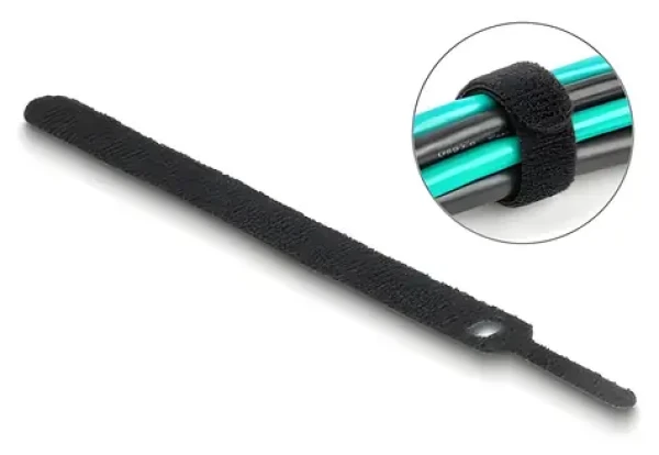 DeLock sťahovacie pásky so suchým zipsom čierne 150 x 12 mm / Sťahovacie pásky / 10 ks (19010)