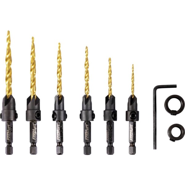 FRITZFURT 2800-6105 sada frézovacích vrtákov do dreva 8-dielna 4 mm, 6 mm, 8 mm, 10 mm, 12 mm, 14 mm Celková dĺžka 190 mm šesťhranný záhlbník 1 sada; 2800-6105