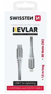 Swissten KEVLAR dátový kábel USB-C - Lightning 1.5m biela (71541013)