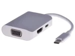 PremiumCord Prevodník USB-C na HDMI a VGA / Redukcia / PD (Power Delivery) / hliníkové púzdro (8592220017736)