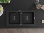 MEXEN/S MEXEN/S - Mario granitový drez 2-bowl 820 x 436 mm, čierna / strieborný metalik, + čierny sifón 6504822000-73-B