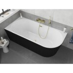 MEXEN/S - Silo voľne stojaca rohová vaňa ľavá reliéf 150 x 75, biela/čierna, sifón a prepad zlatá kartáčovaná 52891507575L-55