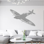 Veselá Stena Samolepka Stíhačka Supermarine Spitfire Farba: červená, Veľkosť: 80 x 52 cm