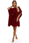 287-34 SOFIA Dámske šaty s motýlikom a viazaním v páse - Bordeaux S/M