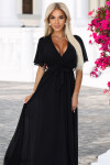 545-5 Dlhé šaty so skladaným výstrihom a viazaním - ČIERNE UNI