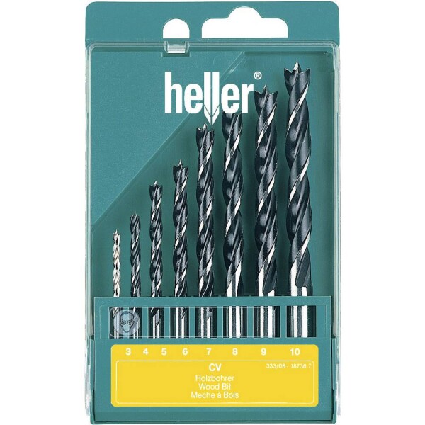 Heller Tools 205241 sada špirálových vrtákov do dreva 8-dielna 3 mm, 4 mm, 5 mm, 6 mm, 7 mm, 8 mm, 9 mm, 10 mm valcová stopka 1 sada; 205241