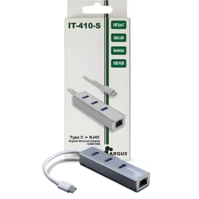 Inter-tech Argus IT-410-S sivá / LAN adaptér / USB-C / Gigabit Ethernet / 3x USB 3.0 húb / hliníkové telo (88885472)