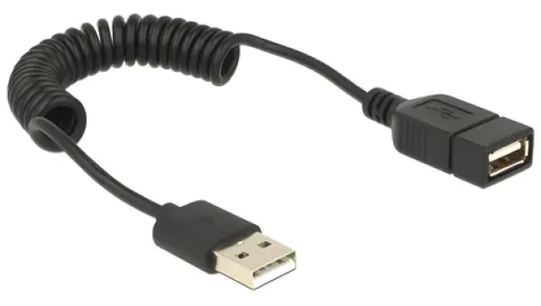 DeLock USB-A (M) - USB-A (F) čierna / Predlžovací kábel / Špirálový / 0,2-0,6 m / USB 2.0 (83163)