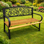 Mamido Záhradná kovová lavička s drevom pre 2 osoby