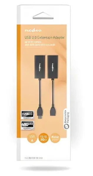 Nedis USB extender RJ45 čierna / Predlžovač USB / USB 2.0 / do 50 m / 480 Mbps / poniklované konektory (CCGB61EXTBK500)