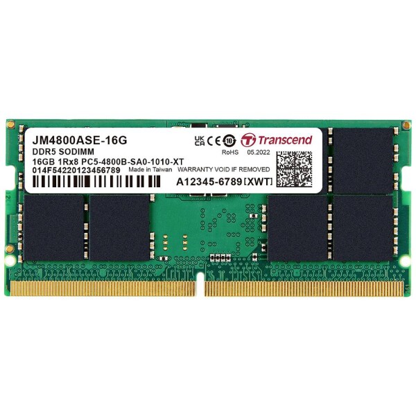 Transcend JM4800ASE-16G RAM modul pre notebooky DDR5 16 GB 1 x 16 GB ECC 4800 MHz 262-pinový modul SO DIMM CL40 JM4800ASE-16G; JM4800ASE-16G