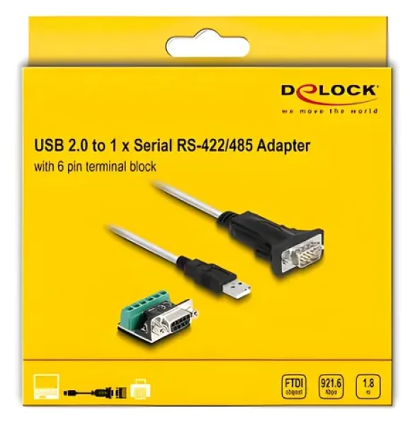 DeLock USB 2.0 Type-A čierna / Adaptér RS-422/485 / 1× DB-9 / 1,8 m / FTDI FT232RL (63465)
