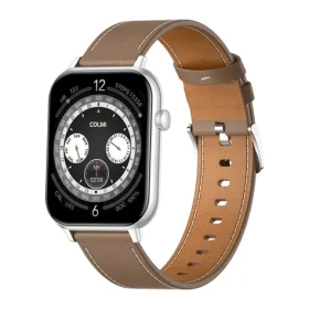 COLMi C28 strieborná, hnedý kožený remienok / Chytré hodinky / AMOLED 1,93 palce / Bluetooth volanie / IP6X (C28-silver/brown)