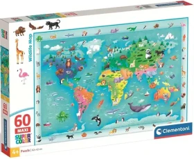 Clementoni Puzzle Mapa sveta so zvieratkami MAXI