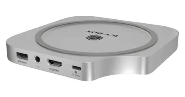 Icy Box USB-C Hub 7v1 pre Mac Mini M4 strieborná / USB hub / USB 3.2 Gen 2 / HDMI / M.2 NVMe / čítačka SD (IB-DK100)