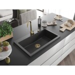MEXEN/S MEXEN/S - Elix granitový drez 1-miska 800 x 500 mm, čierna kropenatá, sifón zlatá 6527801005-76-G