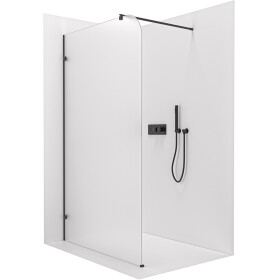 CERANO - Sprchová zástena Walk-in Orbis Round - Ľavá - 8 mm - guľatá vzpera - čierna matná, mliečne sklo - 150x200 CER-682135