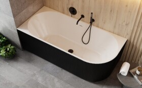 BESCO - Voľne stojaca vaňa DENAYA čierna/biela, sifón so štrbinovým prepadom - Farba - Čierna / biela, Farba sifónu - Biela, Rozmer vane - 150 × 75 cm, Spôsob prevedenia - Pravé VANDENA150BWPW