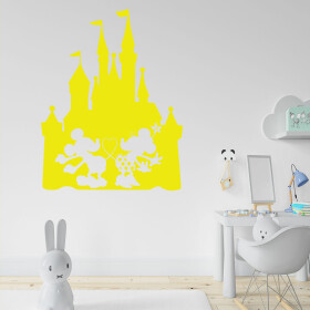 Veselá Stena Samolepka Zamilovaní Mickey a Minnie na Zámku Farba: žltá, Veľkosť: 80 x 62 cm