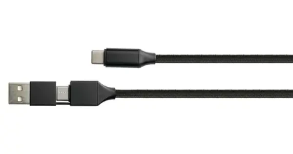 Python čierna / Nabíjací a dátový kábel / USB-C - USB-C + adaptér USB-A / PD 60W / QC 3.0 / 1 m (PY-USB002S)