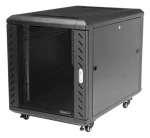 StarTech Open Frame 12U čierny / Stojanový rack / 19" / hĺbka 900 mm / nosnosť 800 kg / pojazdný (RK1236BKF)