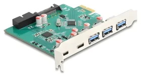 DeLock / PCI Express karta / 3x externý USB Typ-A + 2x externý USB-C / 1x intern 19pin USB / USB 3.2 Gen 1 (5 Gbps) (90109)