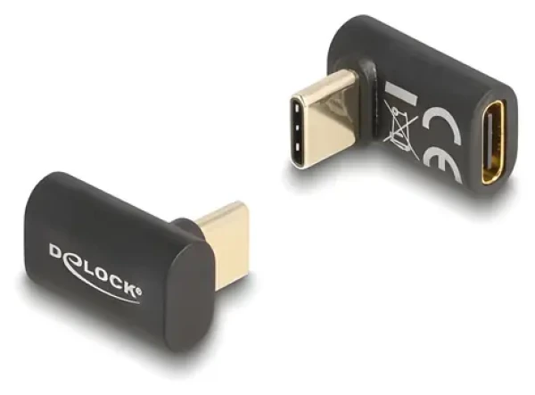 Delock USB-C zástrčka-zdířka antracitová / Adaptér USB4 / 40 Gbit/s / 8K 60 Hz / úhlová zástrčka (60056)