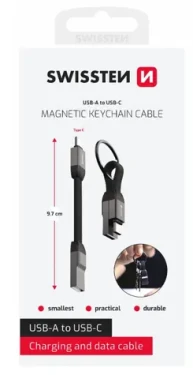 Swissten Magnetický keychain kábel USB-A(F) - USB-C(M) 9.7cm/15W (71551050)