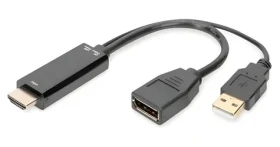 Digitus redukcia HDMI A - DisplayPort 4K 0,2 m čierna / Redukcia / 30 Hz / USB-A napájanie / pozlátené konektory (AK-330101-002-S)