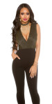 Sexy party-jumpsuit with glitter and v-neck black M