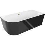 MEXEN/S - Mia voľne stojaca rohová vaňa pravá 160 x 80, biela/čierna, sifón a prepad zlatá 52691608075P-50