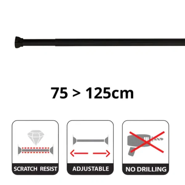 Spirella KRETA tyč na sprchový záves 75-125 cm matne čierna / bez vŕtania / hliník