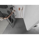 MEXEN/S - Kioto+ L Sprchová zástena WALK-IN s poličkou a držiakom uterákov 80 x 200, biely vzor, meď kartáčovaná 800-080-123-65-97