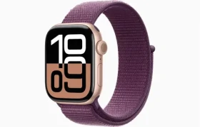 Apple Watch Series 10 GPS+Cellular 42mm Ružovo zlaté hliníkové telo - Slivkový prevliekací remienok / 130-200 mm (MWXC3QC/A)