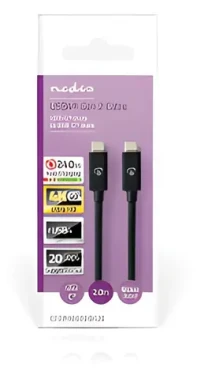 Nedis USB4 Gen 2x2 čierna / Kábel USB-C - USB-C / 240 W / 8K 60Hz / 20 Gbps / 2 m (CCGB66020BK20)