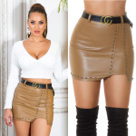 Sexy faux leather mini skirt with belt black