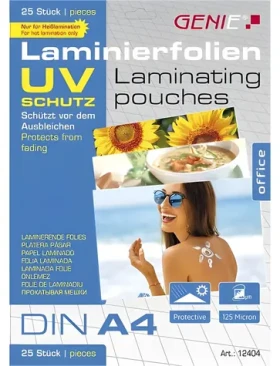 GENIE Laminovacia fólia A4 / Laminovacia fólia / 125 mic / UV ochrana / vodeodolná / 25 ks (12404)