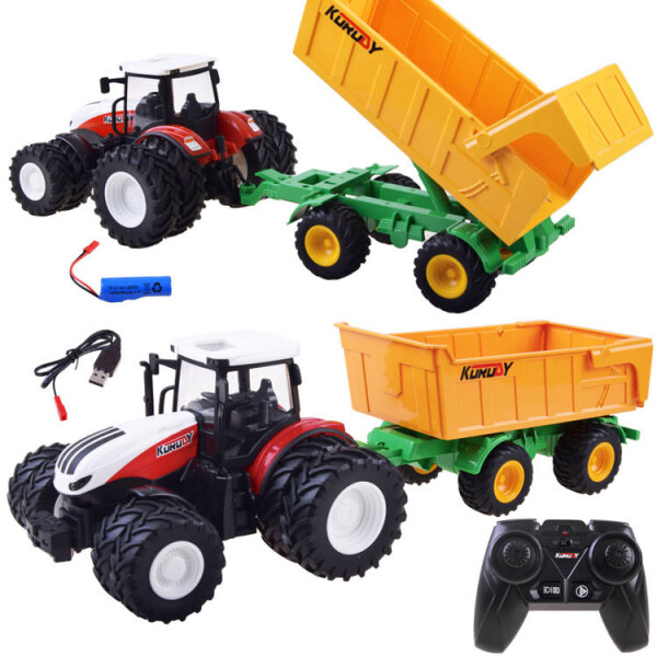 Mamido Elektrický traktor na diaľkové ovládanie, gumové kolesá + príves RC0601