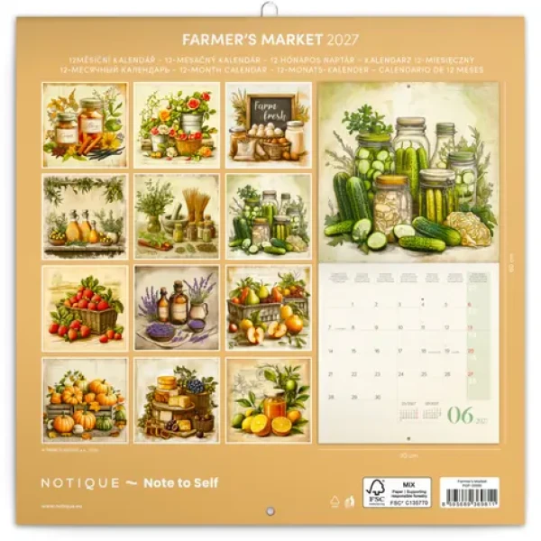 NOTIQUE Farmárske trhy 2027 / Poznámkový kalendár / 30 × 30 cm / Plastic Free