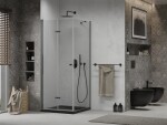 MEXEN/S - Lima sprchovací kút zalamovacie dvere 80 x 80, transparent, čierny + Flat čierna vanička so sifónom 856-080-080-70-00-4070B