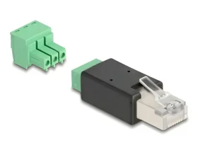DeLock čierna, zelená / Adaptér / RJ45 (M) na svorkovnici 3 pin / AWG 26/16 / plastové telo (66607)