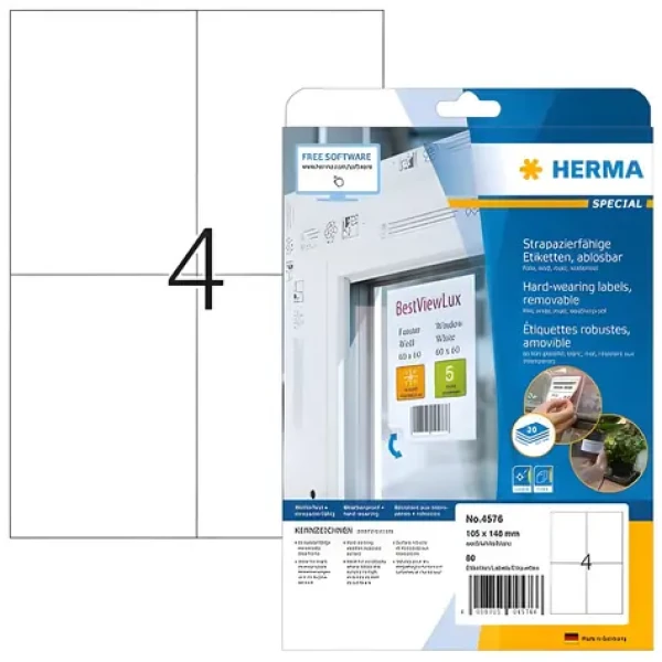 Herma Etikety fóliové biele 105x148 mm / Etikety / Fólie / Odnímateľné / 80 ks / A4 (4576)