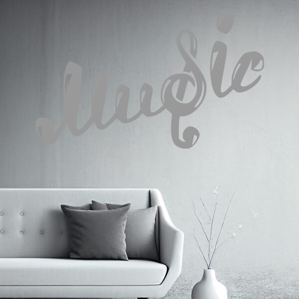 Veselá Stena Samolepka Nápis Music Farba: šedá, Veľkosť: 40 x 24 cm