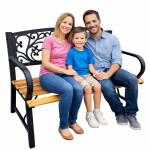 Mamido Záhradná kovová lavička s drevom pre 2 osoby