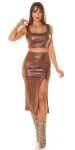 Sexy faux leather 2Piece-Set / Crop Top + Midiskirt brown Einheitsgroesse