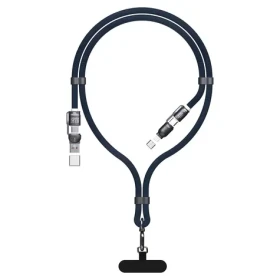 Dudao L20Max modrá / Dátový kábel / 4v1 / USB-C / Lightning / USB-A / šnúrka na krk / 65W