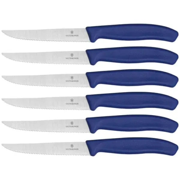 VICTORINOX Swiss Classic sada 6 ks nožov na steaky modrá / vrúbkovaná čepeľ / Dĺžka čepele 11 cm (V-6.72 32.6)